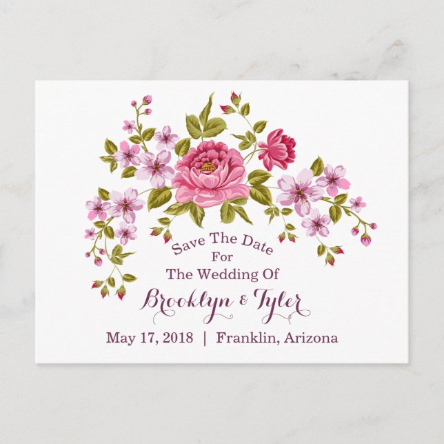 Postal De Anuncios Pastel Floral "Save the Date" (Anverso)