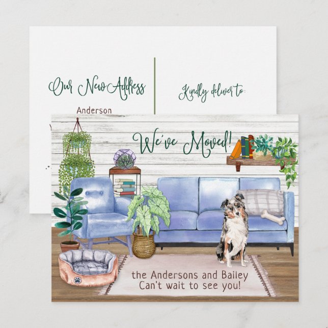 Postal De Anuncios Pastor Australiano Acogedor nuevo hogar en movimie (Anverso / Reverso)