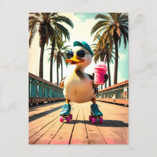 Postal De Anuncios Pato Patinador Divertido Verano Retro
