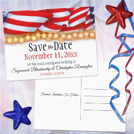 Postal De Anuncios Patriotic Bunting y el Personalizado Stars Save th