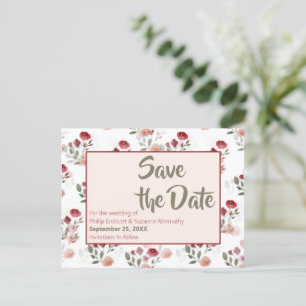 Postal De Anuncios Patrón de rosas de salvia con toque de borgoña par