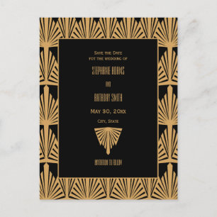 Postal De Anuncios Patrón Deco de Oro y Negro Art Deco Guardar la fec
