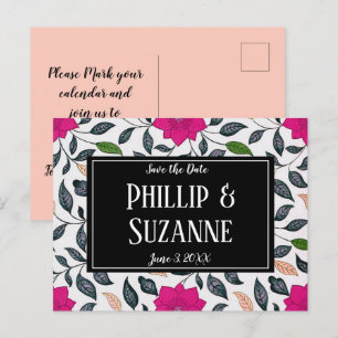 Postal De Anuncios Patrón floral rosa vintage Guardar la fecha