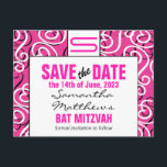 Postal De Anuncios Patrón moderno Monograma Bat Mitzvah Guardar la fe<br><div class="desc">Estilo moderno con colores vivos rosa,  negro y blanco,  con tu inicial en la parte superior. Sólo personaliza con tus detalles para una invitación moderna y elegante.</div>