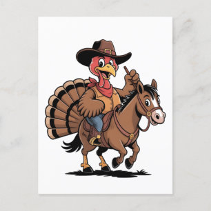 Postal De Anuncios Pavo montando a caballo vaquero Pavo día de acción
