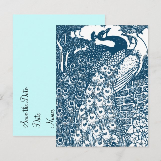 Postal De Anuncios Pavo Real Guardar la Fecha (Anverso / Reverso)