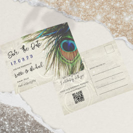 Postal De Anuncios Pavo Real Turquesa Azul Marino Madera Rústica Vint