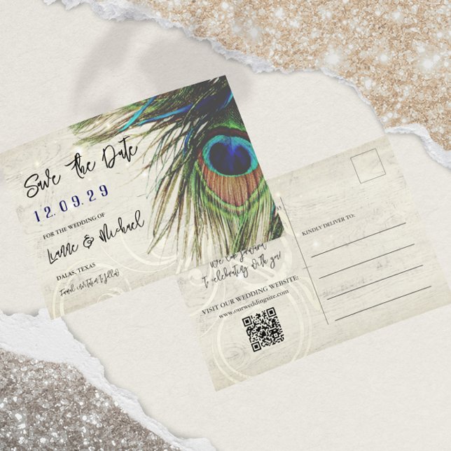 Postal De Anuncios Pavo Real Turquesa Azul Marino Madera Rústica Vint (Subido por el creador)