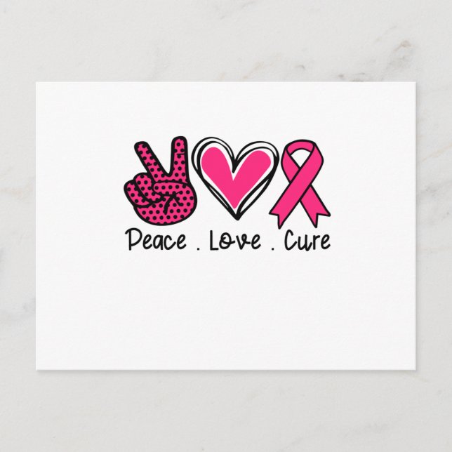 Postal De Anuncios Paz Amor Cura Conciencia del Cáncer de Seno (Anverso)
