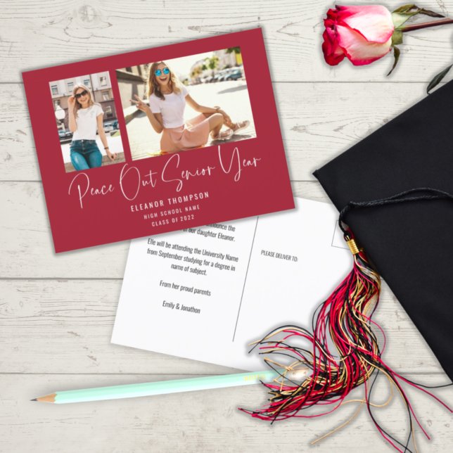 Postal De Anuncios Paz Fuera 2 Guión de Foto Graduación 2022 Rojo (Subido por el creador)