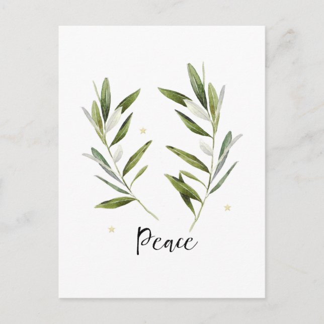 Postal De Anuncios PAZ, hoja de oliva, Navidades, vacaciones, acuarel (Anverso)