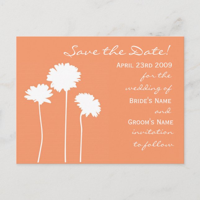 Postal De Anuncios Peach Daisy Save the Date (Anverso)