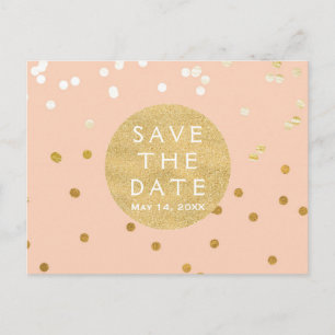 Postal De Anuncios Peach & Gold Shiny Confetti Dots Ahorra La Fecha