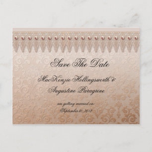 Postal De Anuncios Peach Lace y Damask Guardar la fecha