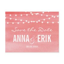 Peach Watercolor String Lights Save the Date