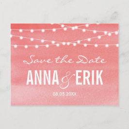 Postal De Anuncios Peach Watercolor String Lights Save the Date