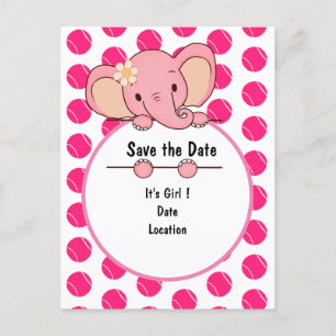 Postal De Anuncios Pelota de tenis rosa Es niña para bebé elepjant 