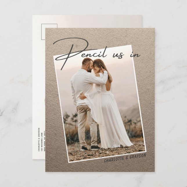 Postal De Anuncios Pencil Us In Save The Date Foto Boda  (Anverso / Reverso)