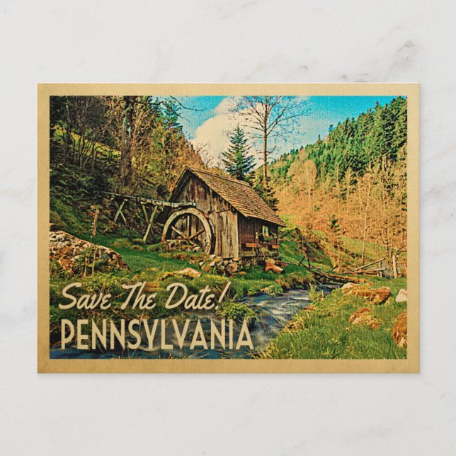 Postal De Anuncios Pennsylvania Save The Date Cabaña Rústica Molino (Anverso)