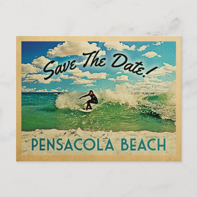 Postal De Anuncios Pensacola Beach Save The Date Florida Surfing (Anverso)