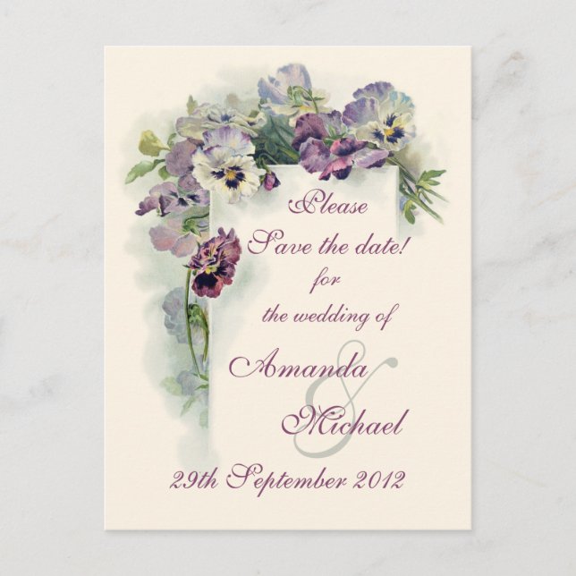 Postal De Anuncios Pensamientos morados Save the Date (Anverso)