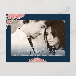 Postal De Anuncios Peonías rosas florales azul rosa boda guardar fech