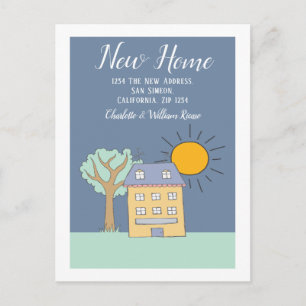 Postal De Anuncios Pequeña Casa Y Árbol Con Sol Nuevo Hogar