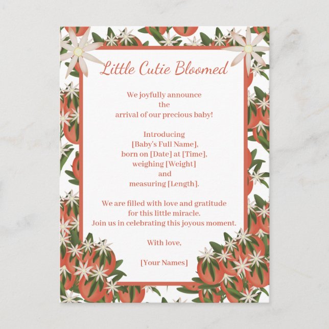 Postal De Anuncios Pequeña Clementina adorable | Cumpleaños con tema  (Anverso)