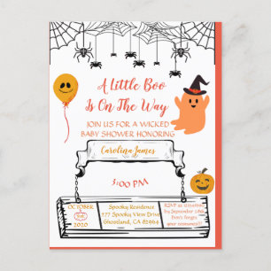 Postal De Anuncios Pequeño boo del Naranja de Baby Shower de Fantasma