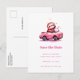 Postal De Anuncios Perezoso Adorable en un Convertible Rosa
