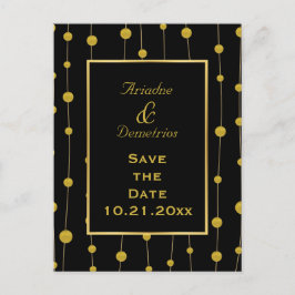Postal De Anuncios Perlas de papel de oro negro boda moderna Save the
