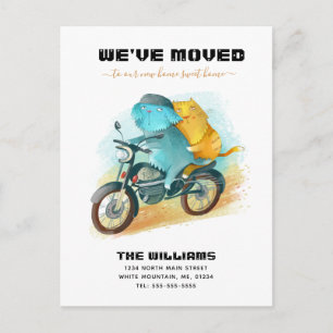 Postal De Anuncios Perro Divertido Gato Montando Motocicleta Mudanza 