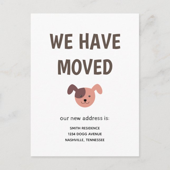 Postal De Anuncios Perro lindo ilustrado que nos hemos mudado (Anverso)