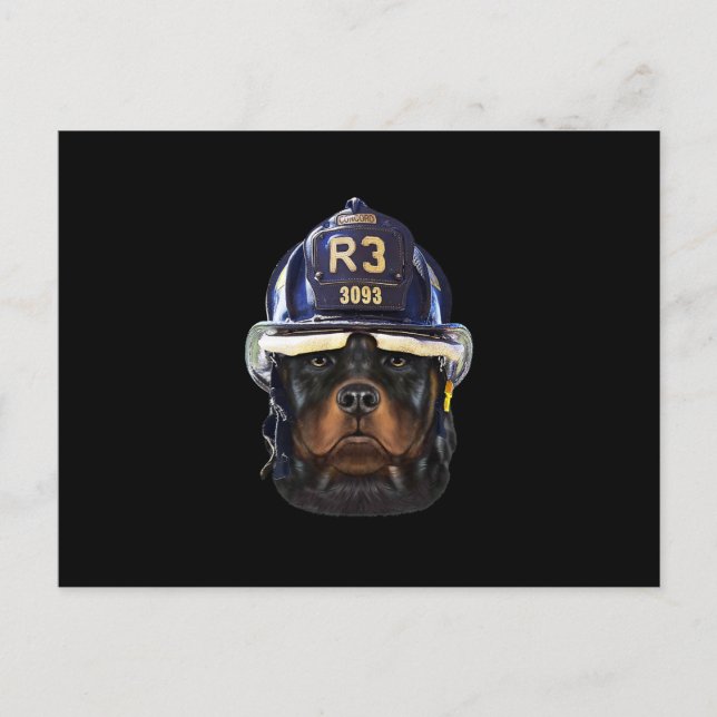 Postal De Anuncios perro rottweiler con casco de bombero premium (Anverso)
