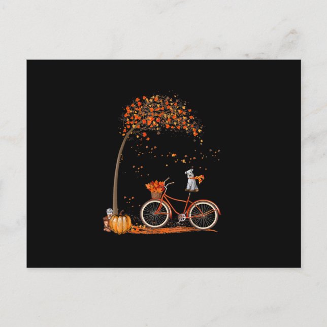 Postal De Anuncios Perro Schnauzer y bicicleta de calabazas Hoja de o (Anverso)