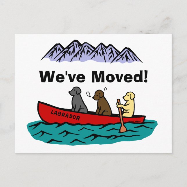 Postal De Anuncios Perros labradores de canoa Nueva dirección (Anverso)