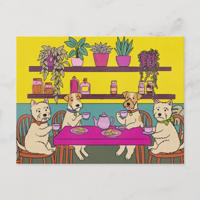 Postal De Anuncios Perros tomando té de la tarde (Anverso)