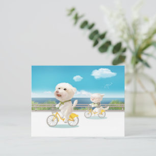 Postal De Anuncios Perros y gatos en bicicleta junto al mar