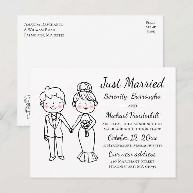 Postal De Anuncios Personalizado Bride Groom acaba de casarse con Bod (Anverso / Reverso)
