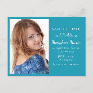 Postal De Anuncios Personalizado Bright Blue Photo Graduation Save Da