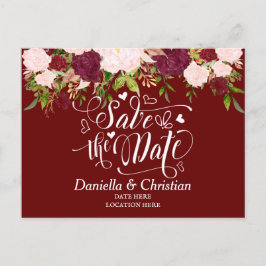 Postal De Anuncios Personalizado Burgundy Floral Save The Date