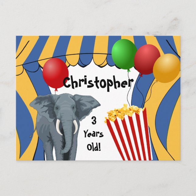 Postal De Anuncios Personalizado del Carnaval de Circo Cumpleaños (Anverso)
