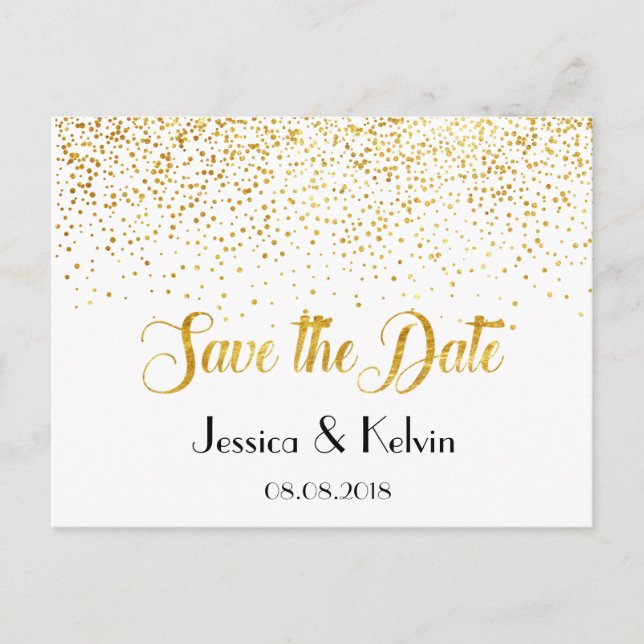 Postal De Anuncios Personalizado Faux Relieve metalizado dorado Confe (Anverso)
