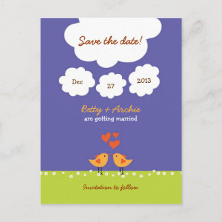 Postal De Anuncios Personalizado lindo Boda de Aves Amores (Noche)