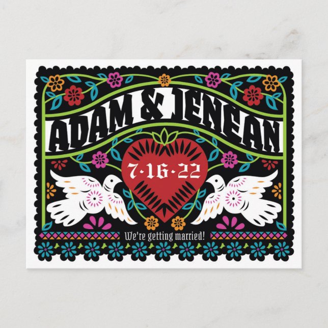Postal De Anuncios Personalizado Papel Picado Estilo Aves Amantes Sal (Anverso)