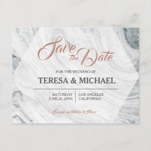 Postal De Anuncios Personalizado, Save The Date, Boda de Mármol