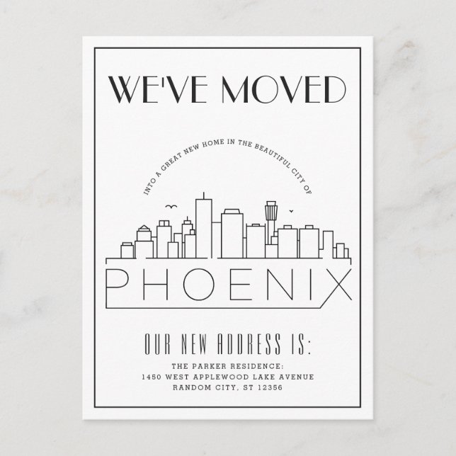 Postal De Anuncios Phoenix, Arizona Deco Moderno | Cambio de Direcció (Anverso)