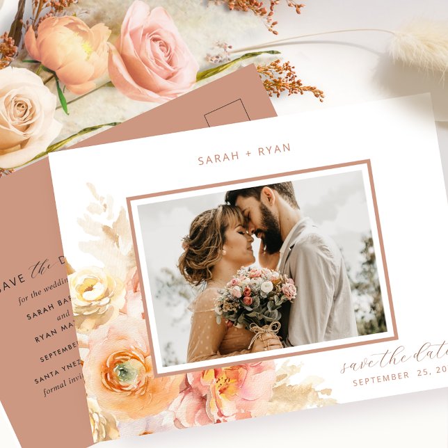 Postal De Anuncios Photo Peach Blush Terracotta Wedding Save the Date (Subido por el creador)