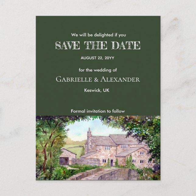 Postal De Anuncios Piedra Puente Acuarela Boda Guardar La Fecha (Anverso)