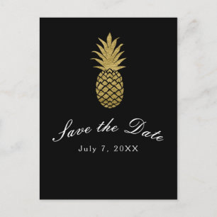 Postal De Anuncios Piña Dorada Negro Moderno Tropical Guardar la Fech